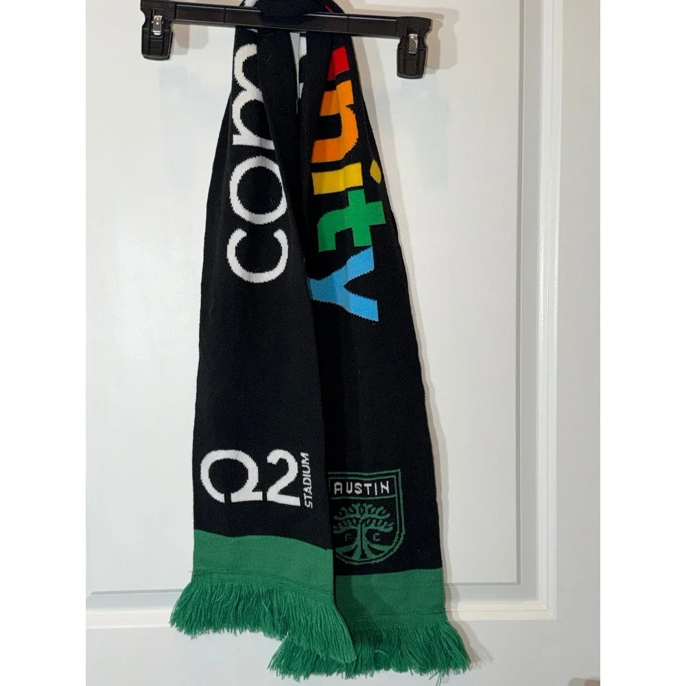 Austin FC Q2 Stadium Community Soccer Scarf Black Green Rainbow Unity MLS prode